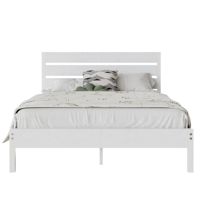 Metal Platform Bed Frame with Wood Grain Headboard – Brown / Slate / Black, Twin / Full / Queen, Single
