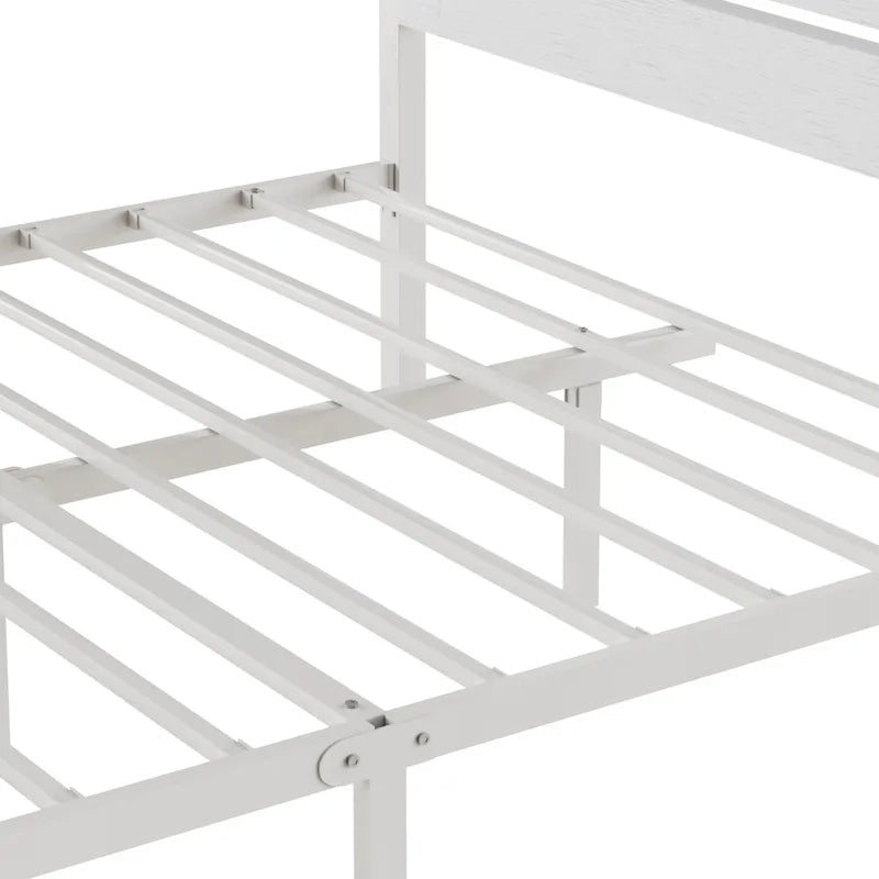 Metal Platform Bed Frame with Wood Grain Headboard – Brown / Slate / Black, Twin / Full / Queen, Single