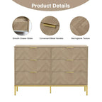6-Drawer Double Dresser, Herringbone Texture with Gold Legs – Oak, Modern Style