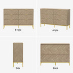 6-Drawer Double Dresser, Herringbone Texture with Gold Legs – Oak, Modern Style