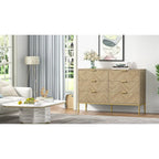 6-Drawer Double Dresser, Herringbone Texture with Gold Legs – Oak, Modern Style