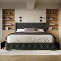 Button-Tufted Linen Storage Platform Bed with Wingback Headboard – Charcoal / Warm / Light Grey, Full / Queen / King, Single