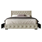 Button-Tufted Linen Storage Platform Bed with Wingback Headboard – Charcoal / Warm / Light Grey, Full / Queen / King, Single