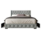 Button-Tufted Linen Storage Platform Bed with Wingback Headboard – Charcoal / Warm / Light Grey, Full / Queen / King, Single