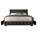 Button-Tufted Linen Storage Platform Bed with Wingback Headboard – Charcoal / Warm / Light Grey, Full / Queen / King, Single