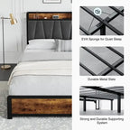 Platform Bed Frame with 4 Storage Drawers and Upholstered Headboard – Brown, Full / Queen, 1-2 Person