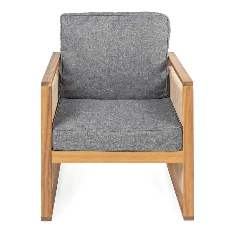 Saranac Mid-Century Modern Roped Acacia Wood Outdoor Patio Chair with Cushions, (Set of 2) by JONATHAN Y