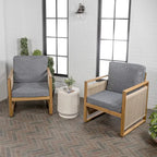 Saranac Mid-Century Modern Roped Acacia Wood Outdoor Patio Chair with Cushions, (Set of 2) by JONATHAN Y