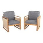 Saranac Mid-Century Modern Roped Acacia Wood Outdoor Patio Chair with Cushions, (Set of 2) by JONATHAN Y