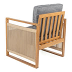 Saranac Mid-Century Modern Roped Acacia Wood Outdoor Patio Chair with Cushions, (Set of 2) by JONATHAN Y
