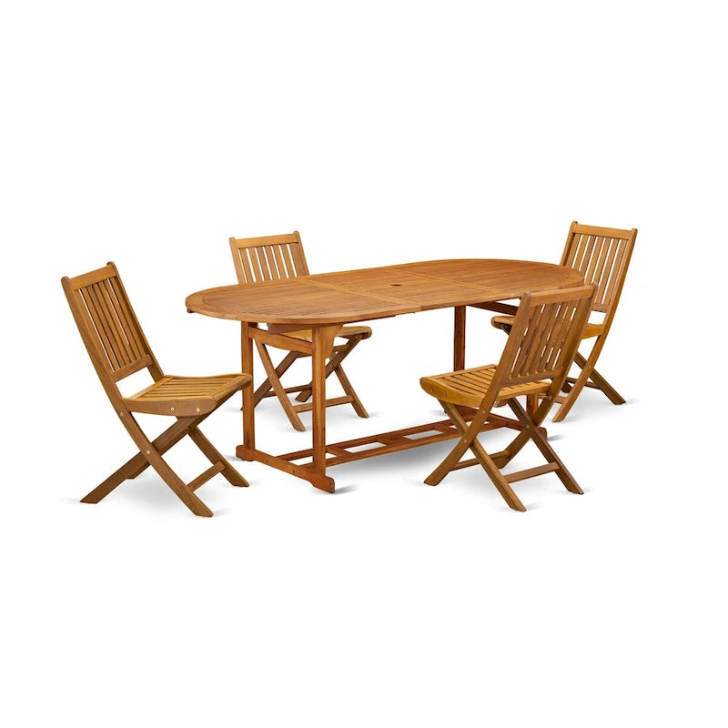Outdoor Set - Outdoor Chairs Slatted Back and a Table and Oval Top with Wooden legs - Natural Oil Finish (Pieces option)