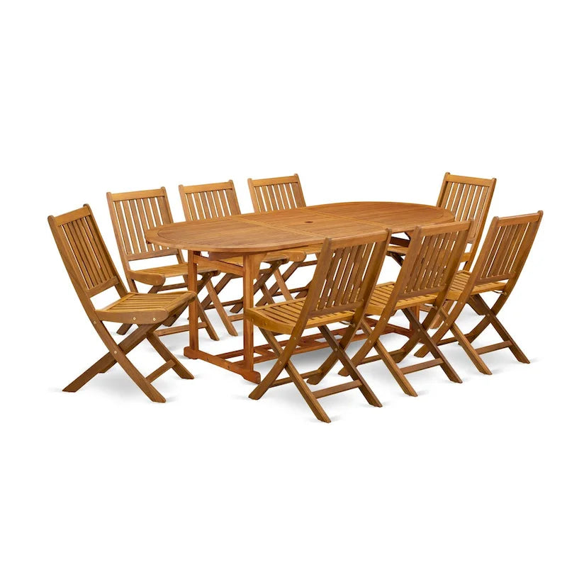 Outdoor Set - Outdoor Chairs Slatted Back and a Table and Oval Top with Wooden legs - Natural Oil Finish (Pieces option)