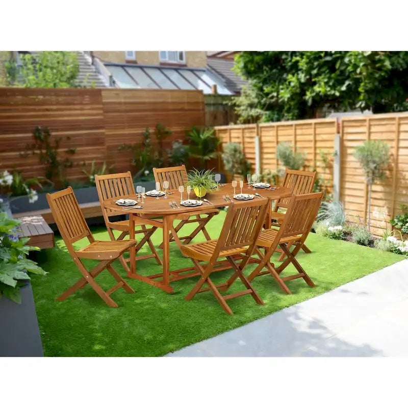 Outdoor Set - Outdoor Chairs Slatted Back and a Table and Oval Top with Wooden legs - Natural Oil Finish (Pieces option)