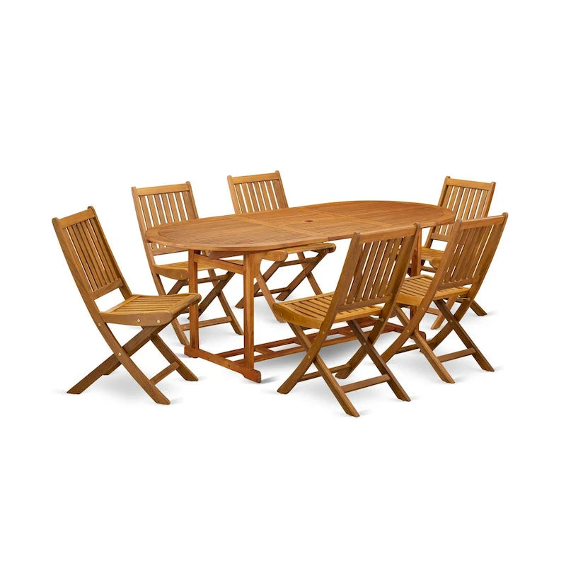 Outdoor Set - Outdoor Chairs Slatted Back and a Table and Oval Top with Wooden legs - Natural Oil Finish (Pieces option)