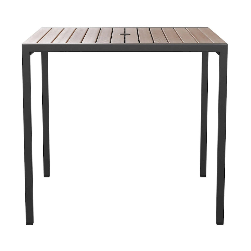Black Steel Framed 35 Square Faux Teak Patio Table-Tan 9FT Patio Umbrella-Base