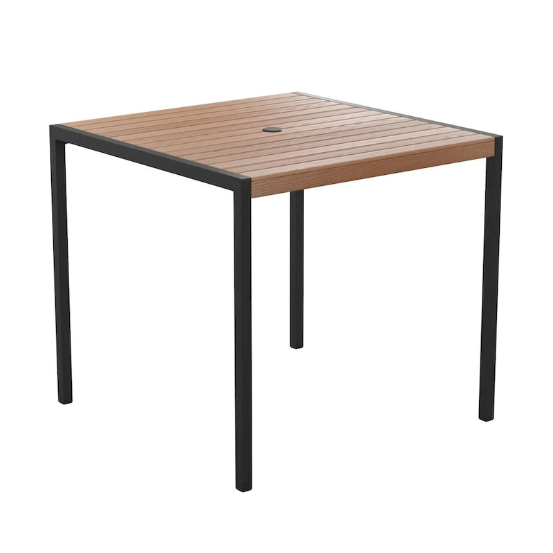 Black Steel Framed 35 Square Faux Teak Patio Table-Tan 9FT Patio Umbrella-Base