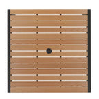 Black Steel Framed 35 Square Faux Teak Patio Table-Tan 9FT Patio Umbrella-Base