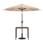 Black Steel Framed 35 Square Faux Teak Patio Table-Tan 9FT Patio Umbrella-Base