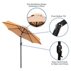 Black Steel Framed 35 Square Faux Teak Patio Table-Tan 9FT Patio Umbrella-Base
