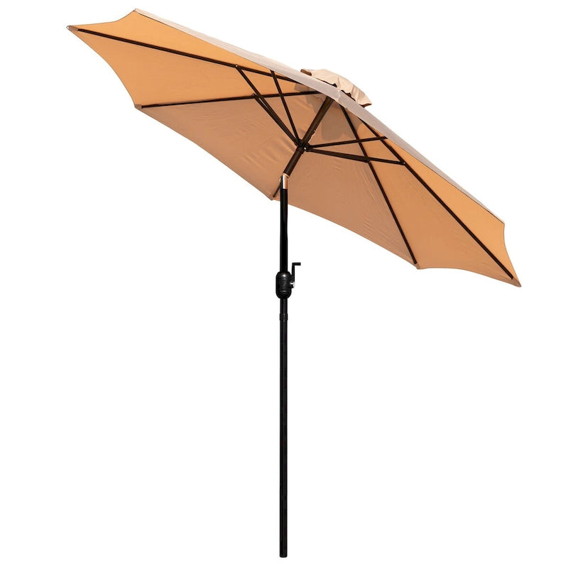 Black Steel Framed 35 Square Faux Teak Patio Table-Tan 9FT Patio Umbrella-Base