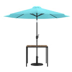 Black Steel Framed 35 Square Faux Teak Patio Table-Tan 9FT Patio Umbrella-Base