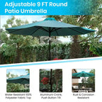 Black Steel Framed 35 Square Faux Teak Patio Table-Tan 9FT Patio Umbrella-Base