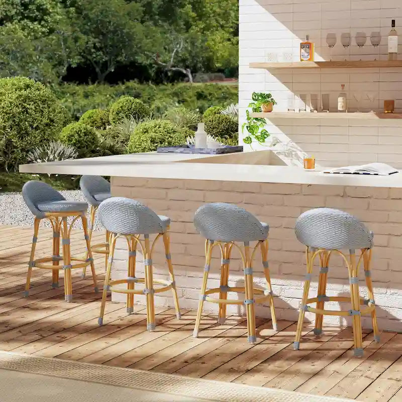 Tobias Outdoor Rattan and Metal Low Back Counter Stool