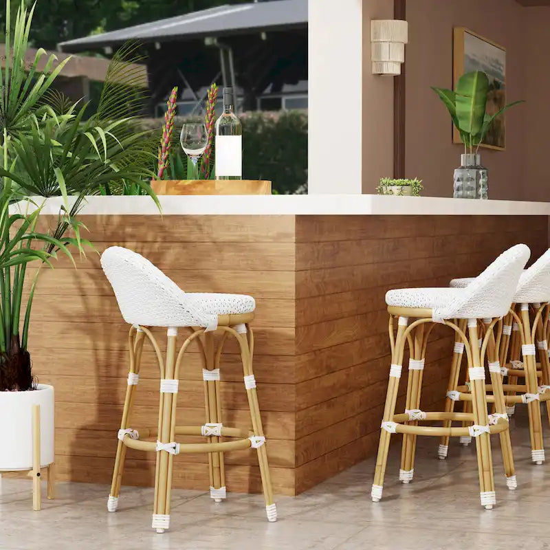 Tobias Outdoor Rattan and Metal Low Back Counter Stool