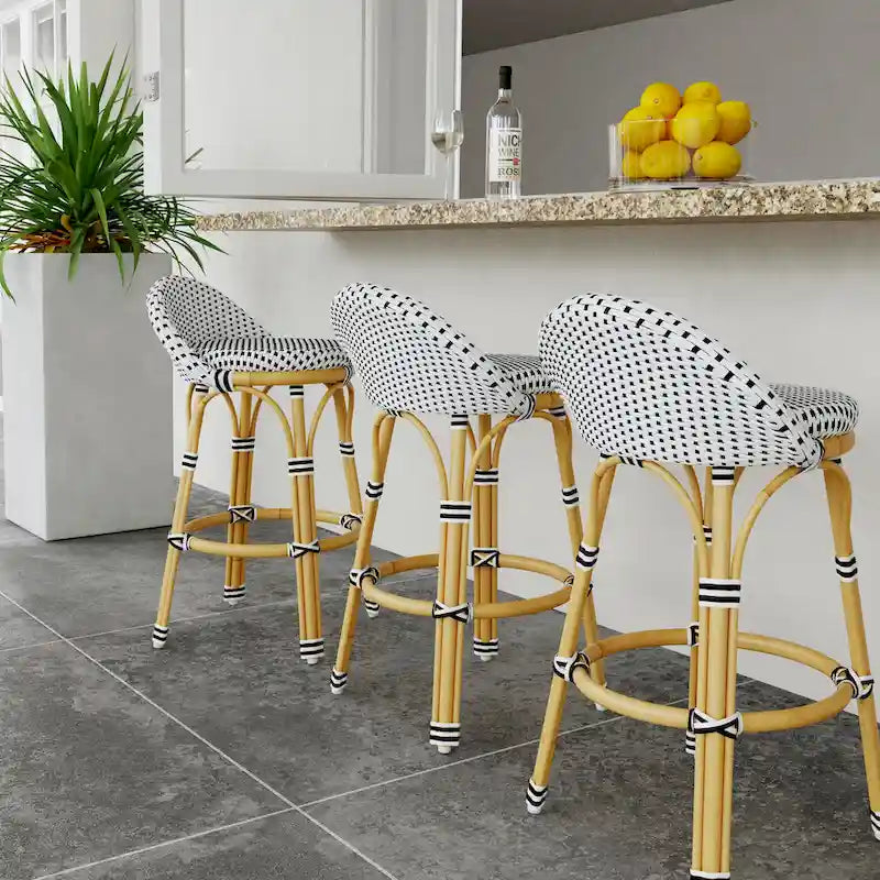 Tobias Outdoor Rattan and Metal Low Back Counter Stool