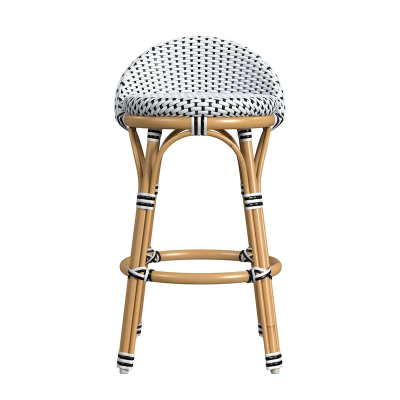 Tobias Outdoor Rattan and Metal Low Back Counter Stool