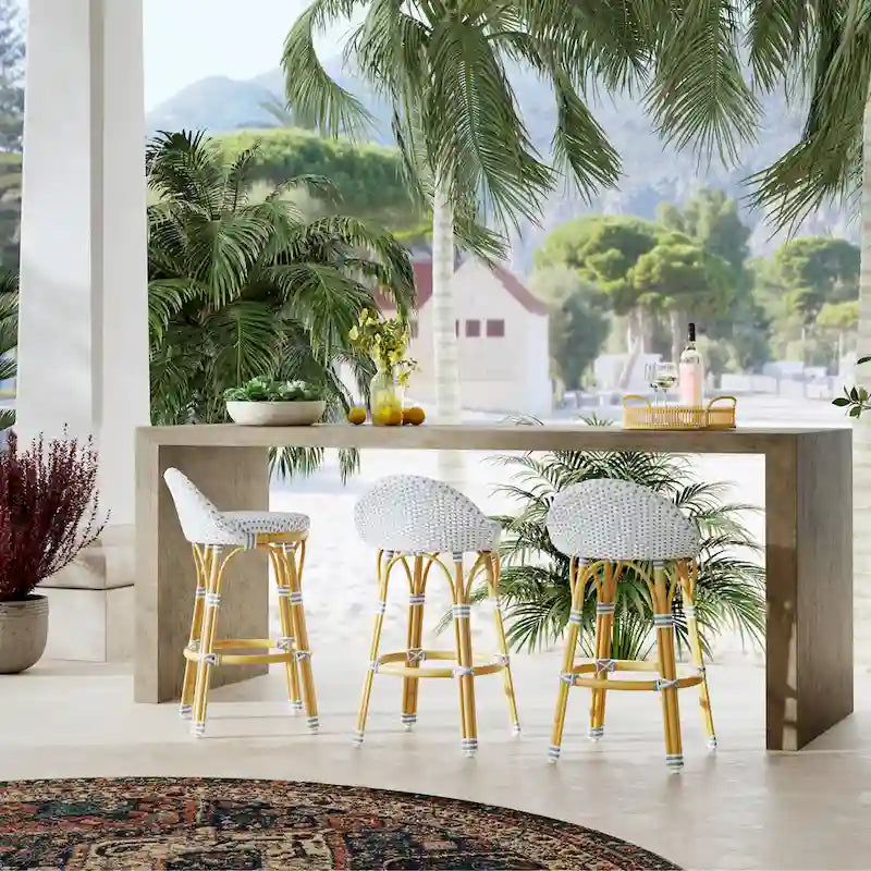 Tobias Outdoor Rattan and Metal Low Back Counter Stool