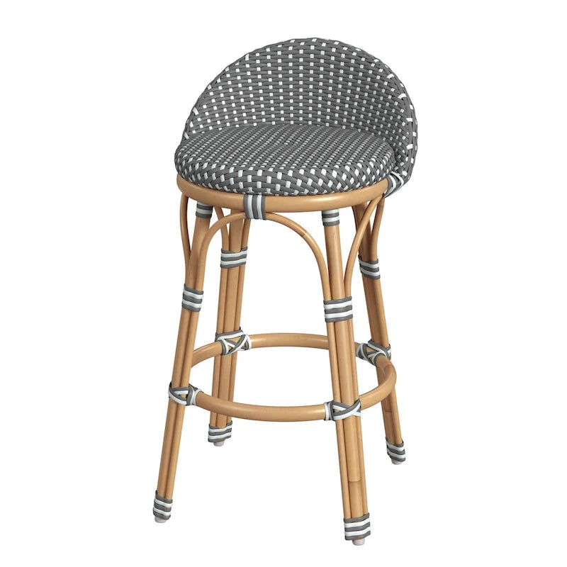 Tobias Outdoor Rattan and Metal Low Back Counter Stool