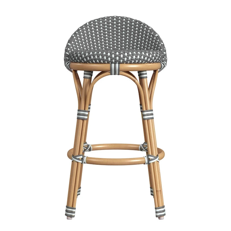 Tobias Outdoor Rattan and Metal Low Back Counter Stool