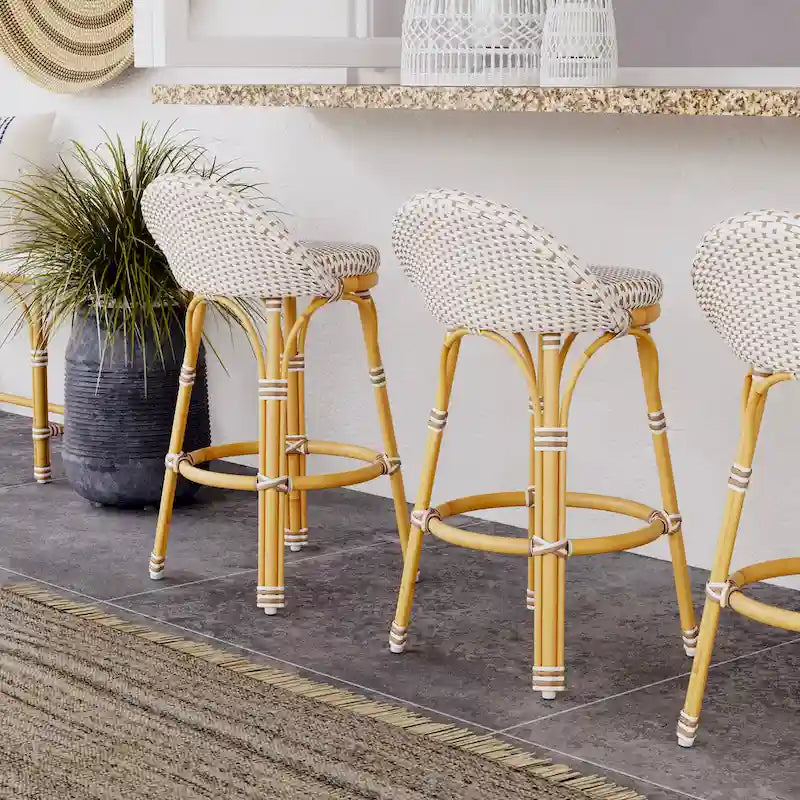 Tobias Outdoor Rattan and Metal Low Back Counter Stool