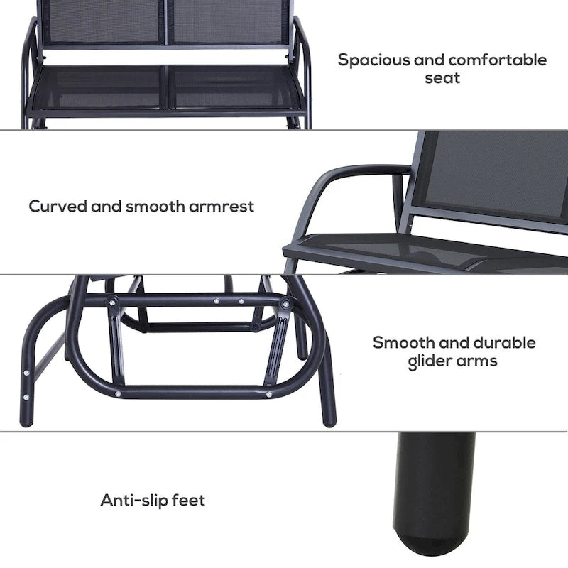 2-Person Outdoor Glider Bench, Patio Double Swing Rocking Chair
