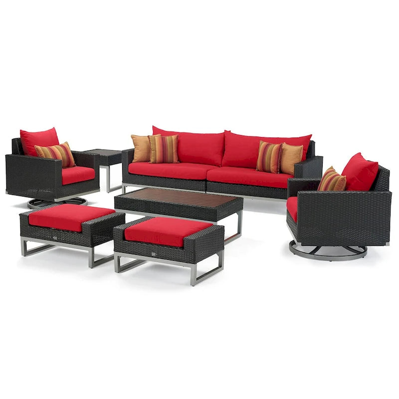 Milo Espresso 8 Piece Sunbrella Outdoor Patio Motion Seating Set