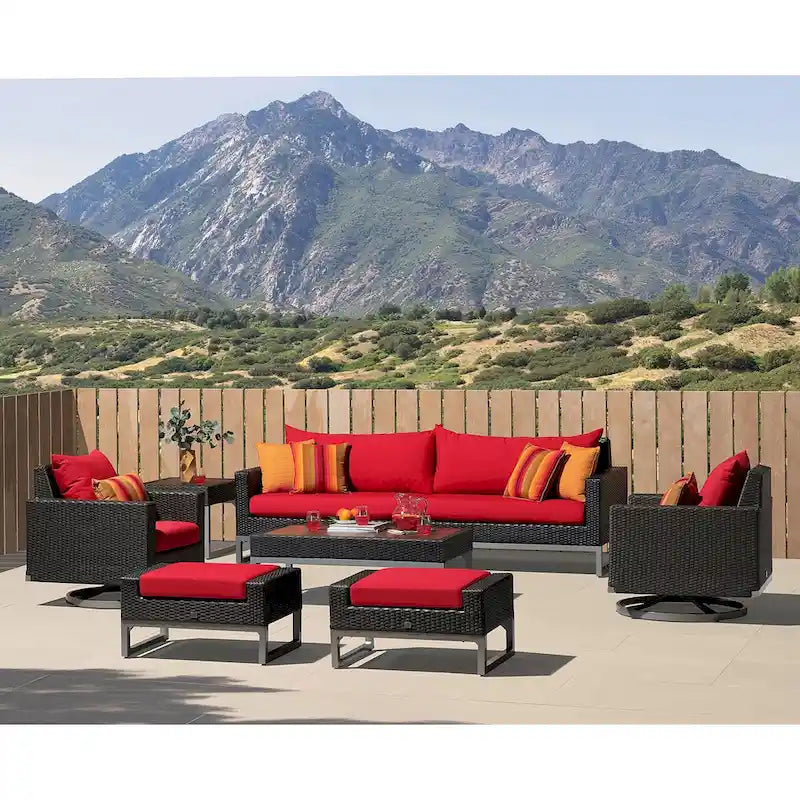 Milo Espresso 8 Piece Sunbrella Outdoor Patio Motion Seating Set
