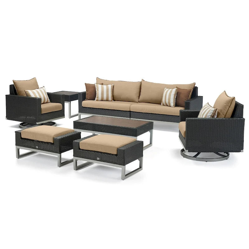 Milo Espresso 8 Piece Sunbrella Outdoor Patio Motion Seating Set