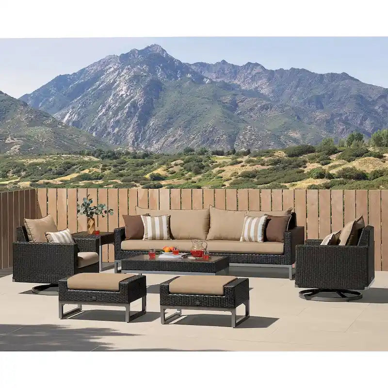 Milo Espresso 8 Piece Sunbrella Outdoor Patio Motion Seating Set