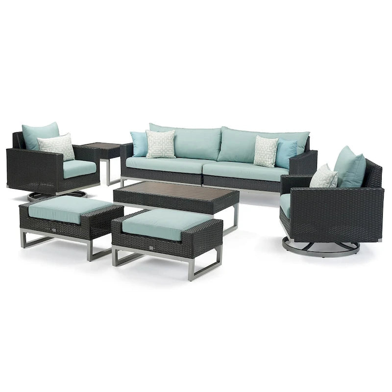 Milo Espresso 8 Piece Sunbrella Outdoor Patio Motion Seating Set