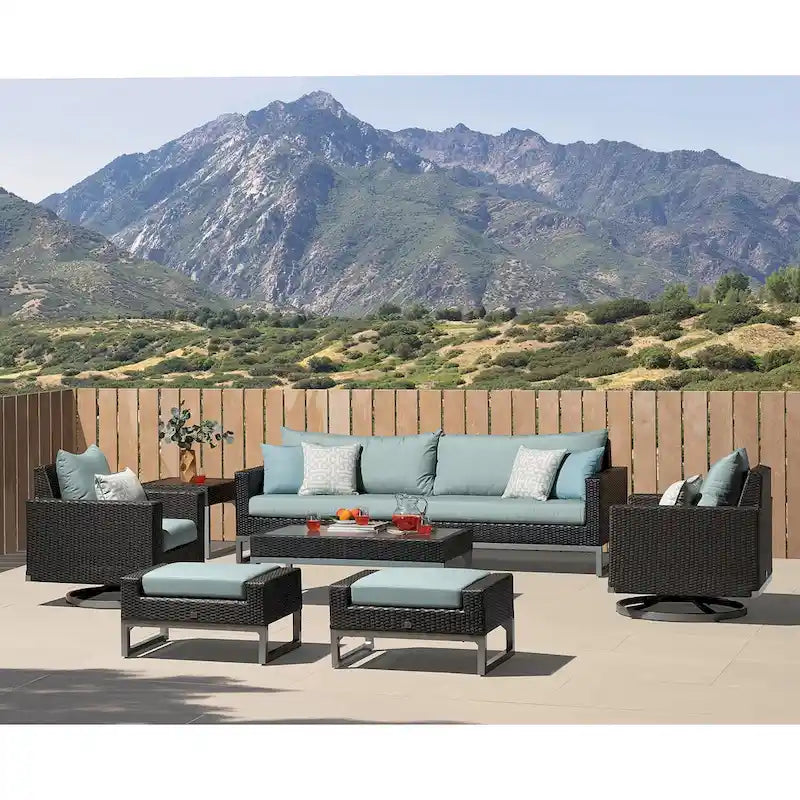 Milo Espresso 8 Piece Sunbrella Outdoor Patio Motion Seating Set