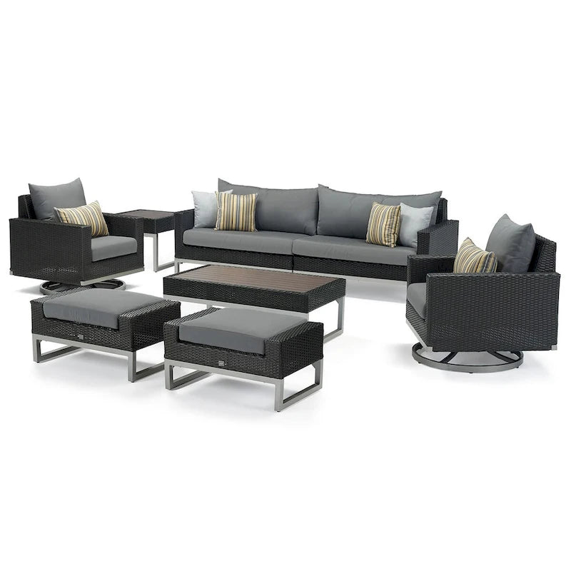 Milo Espresso 8 Piece Sunbrella Outdoor Patio Motion Seating Set