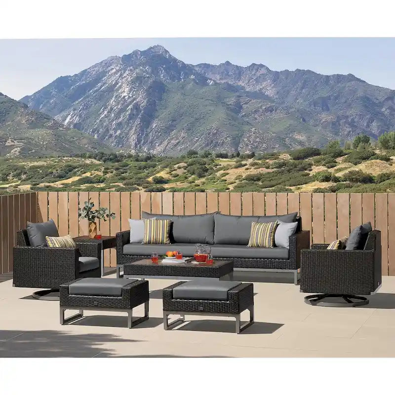 Milo Espresso 8 Piece Sunbrella Outdoor Patio Motion Seating Set