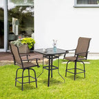 Set of 2 Outdoor Swivel Bar Stools with Armrests, Steel Frame