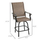 Set of 2 Outdoor Swivel Bar Stools with Armrests, Steel Frame
