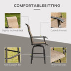 Set of 2 Outdoor Swivel Bar Stools with Armrests, Steel Frame