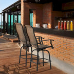 Set of 2 Outdoor Swivel Bar Stools with Armrests, Steel Frame