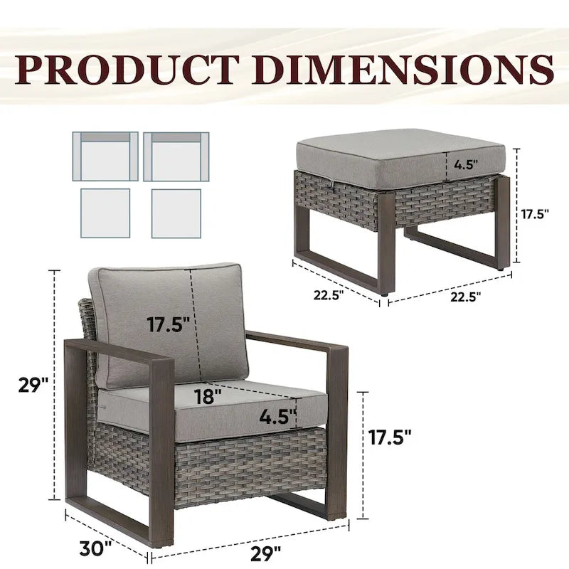 Gymojoy Patio Chairs Set of 2, All Weather Rattan Chair - Grey