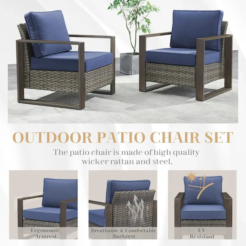 Gymojoy Patio Chairs Set of 2, All Weather Rattan Chair - Grey