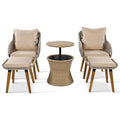 5-Piece Rope Patio Conversation Set with Wicker Bar Table and Cushions